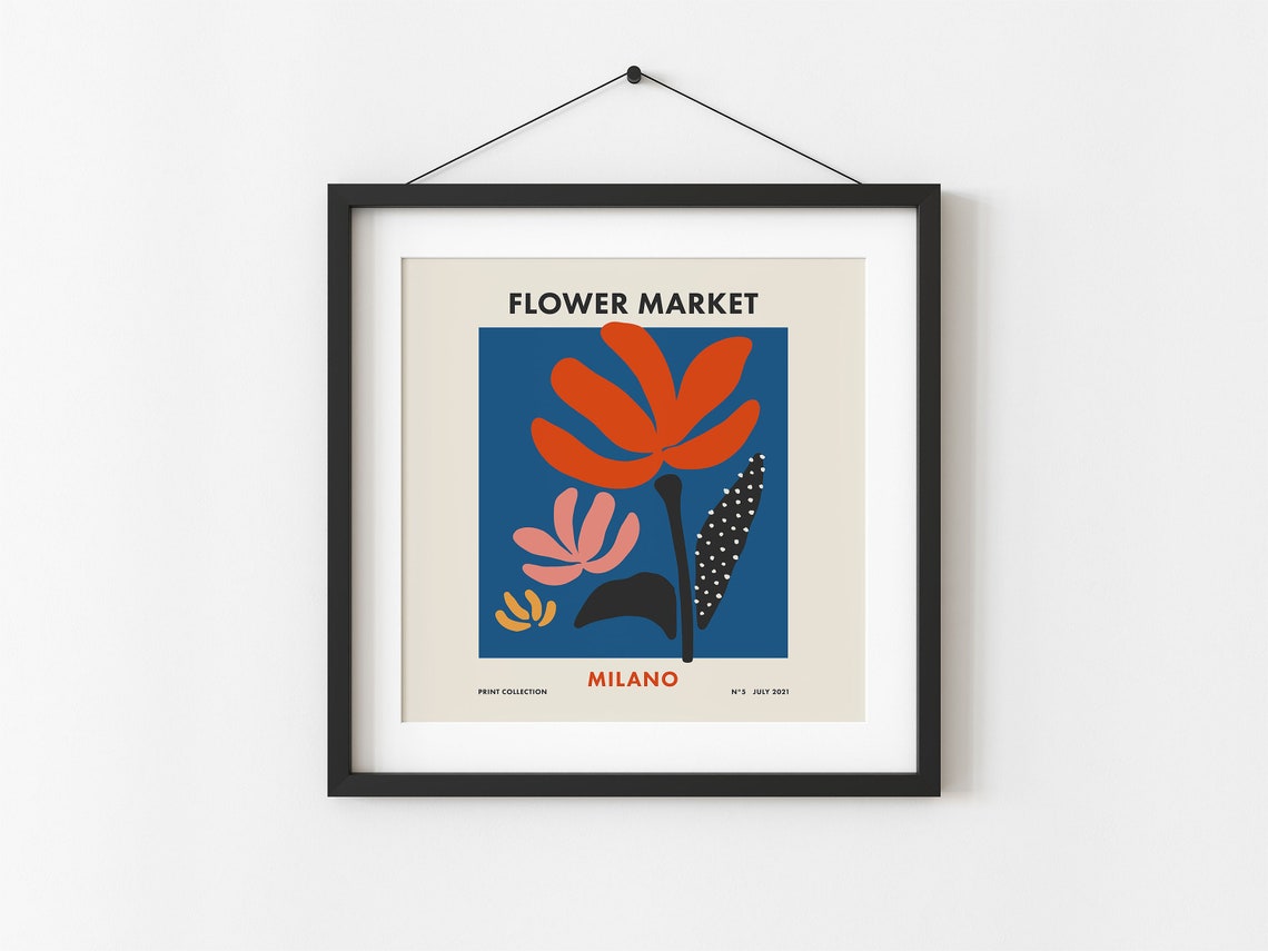Flower Market Milano Bold Red Floral Retro Square Art Poster