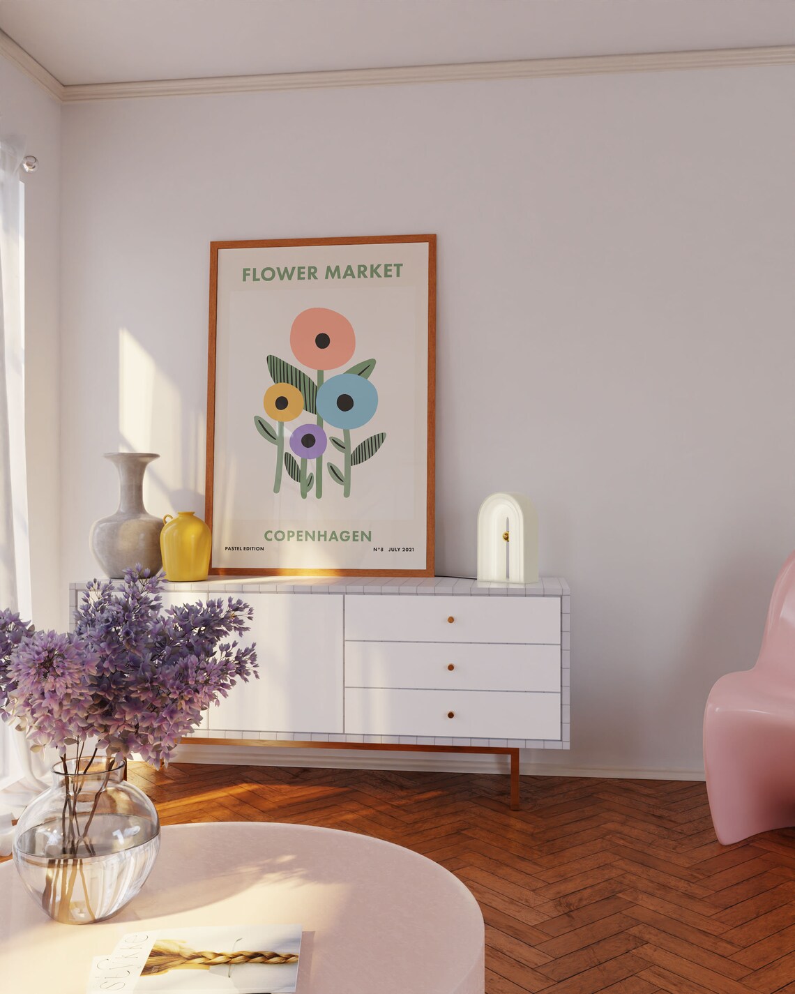 Flower Market Copenhagen Retro Pastel Floral Botanical Art Poster - Image 3