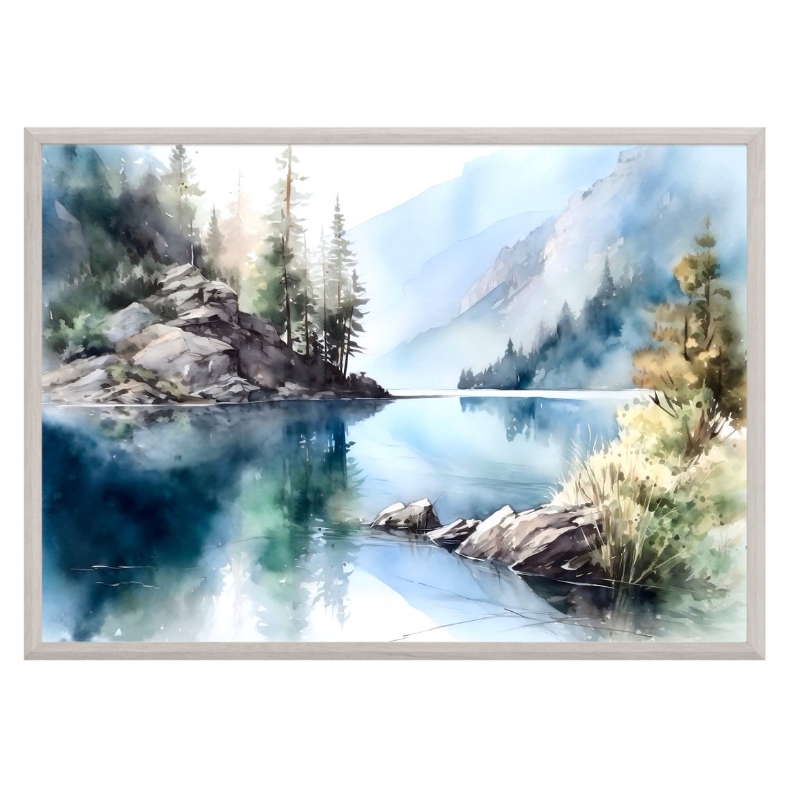 Mountain Landscape Watercolor Painting Art Print Mountain Lake Wall Art Home Decor Gift Art - Image 2