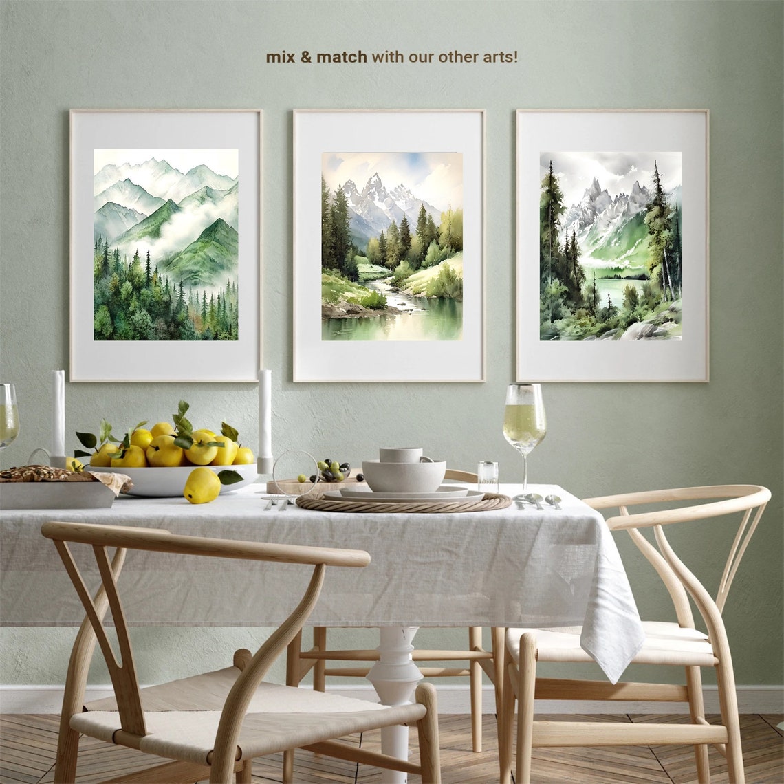 Misty Mountain Landscape Watercolor Painting Art Print Minimalistic Foggy Pine Tree Forest Artwork Evergreen Trees Original Art - Image 2