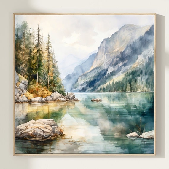 Mountain Landscape Watercolor Painting Art Print Mountain Lake Wall Art Home Decor Gift Art