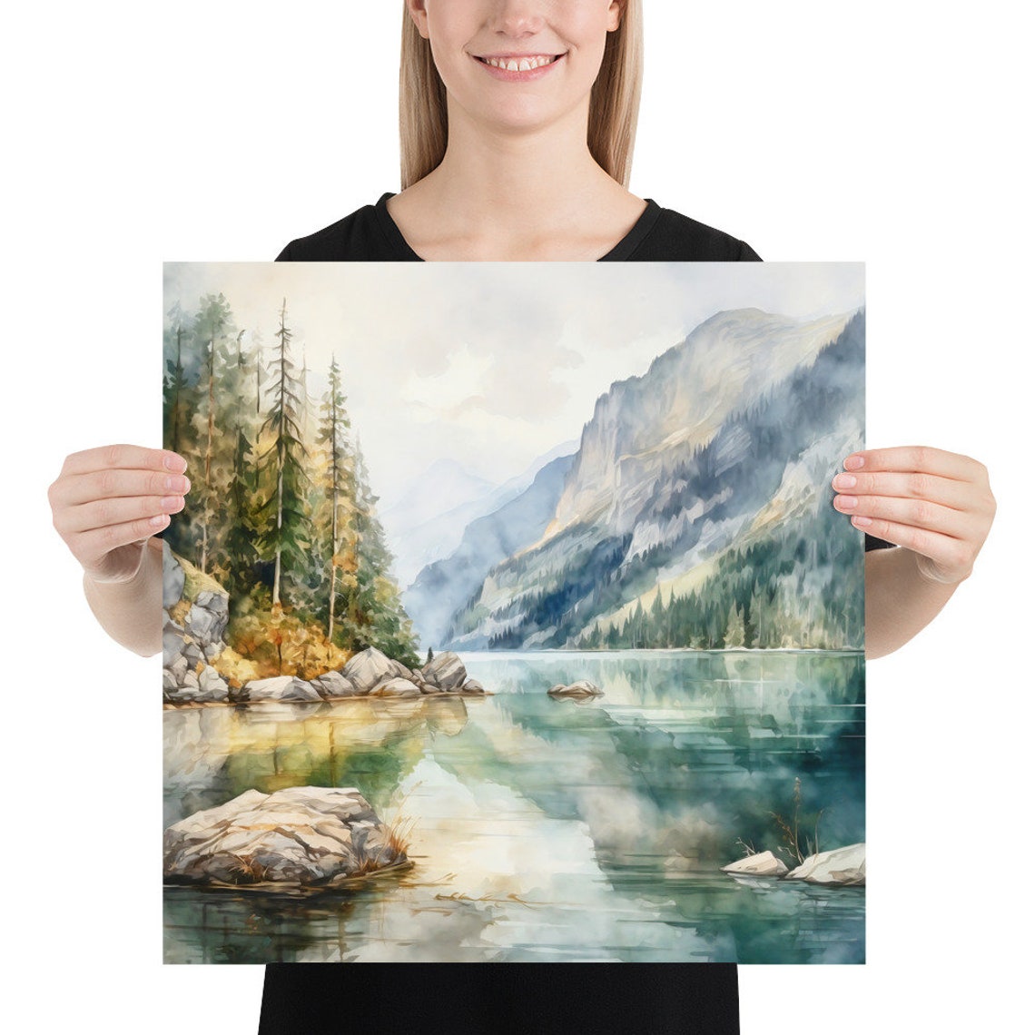 Mountain Landscape Watercolor Painting Art Print Mountain Lake Wall Art Home Decor Gift Art - Image 3