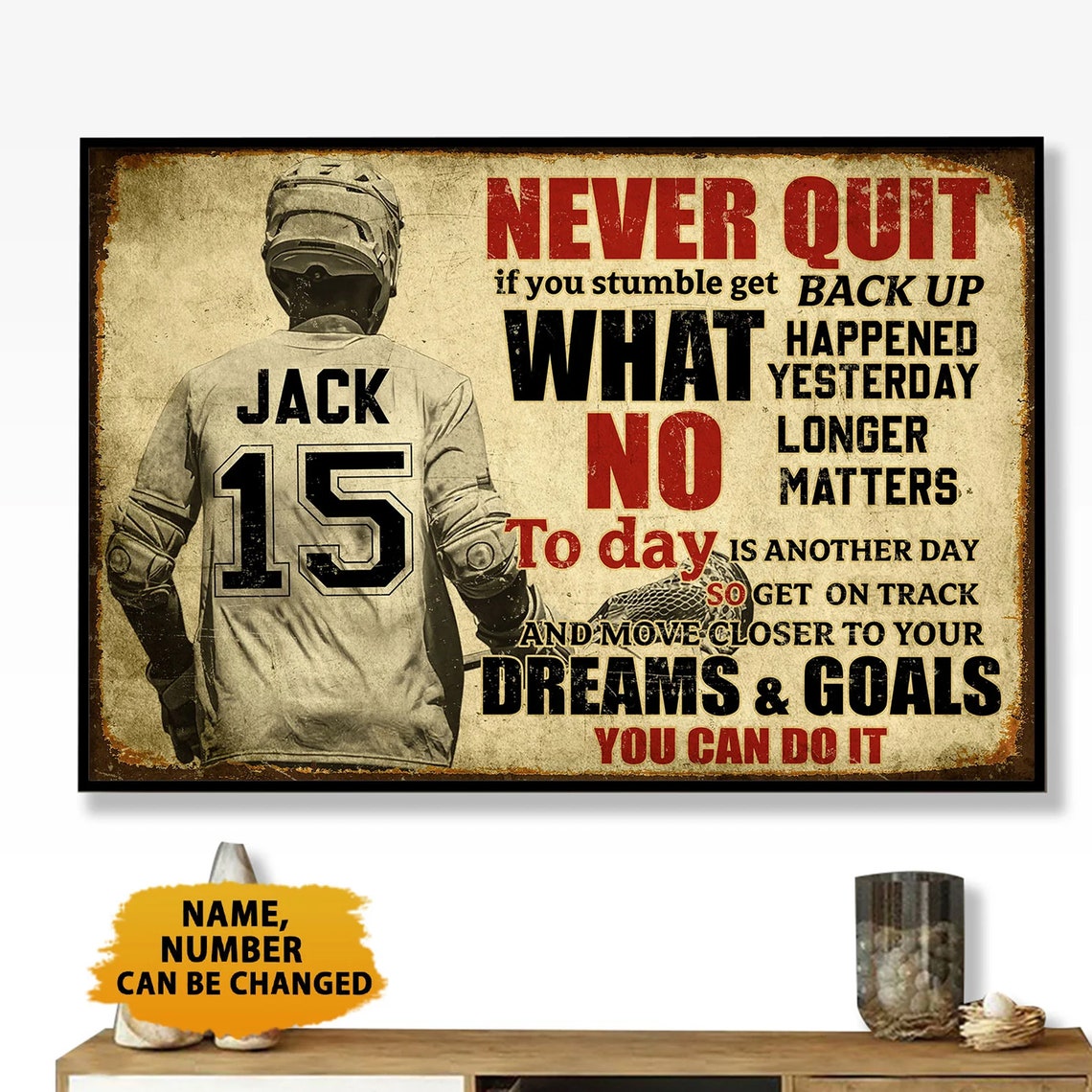 Never Quit If You Stumble Get Back Up Lacrosse Player Poster