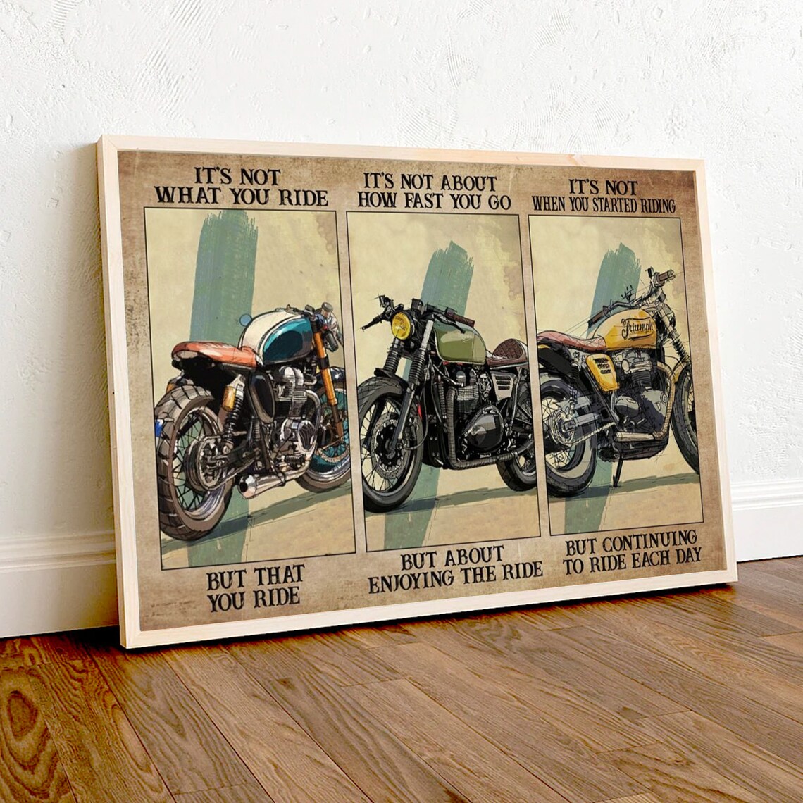 Vintage Motorcycle Triptych 'It's Not What You Ride' Rider Poster - Image 4