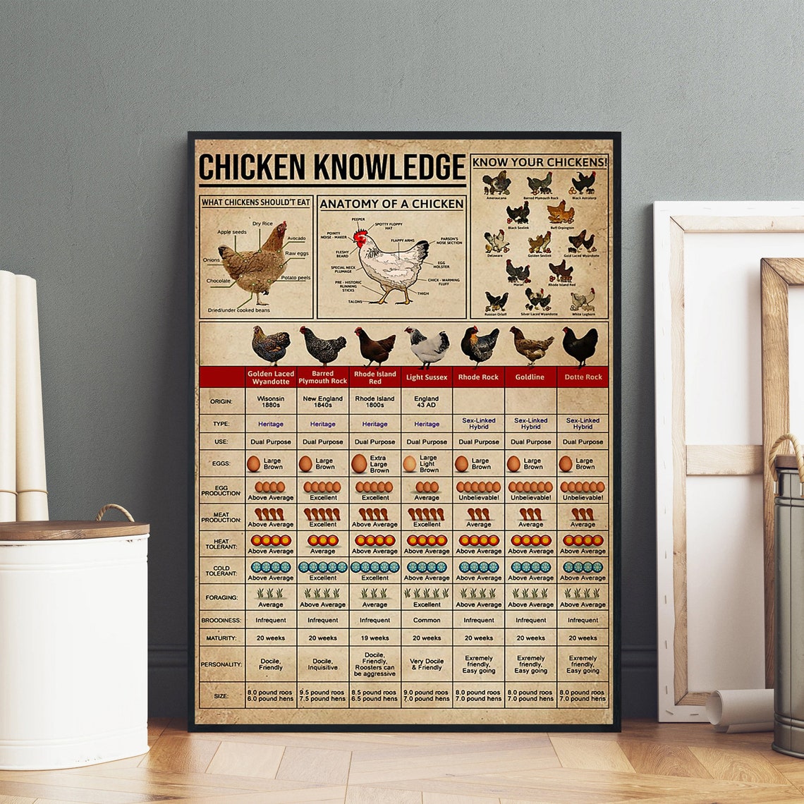 Chicken Knowledge Vintage Breed Chart Anatomy Farmhouse Gift Poster - Image 4