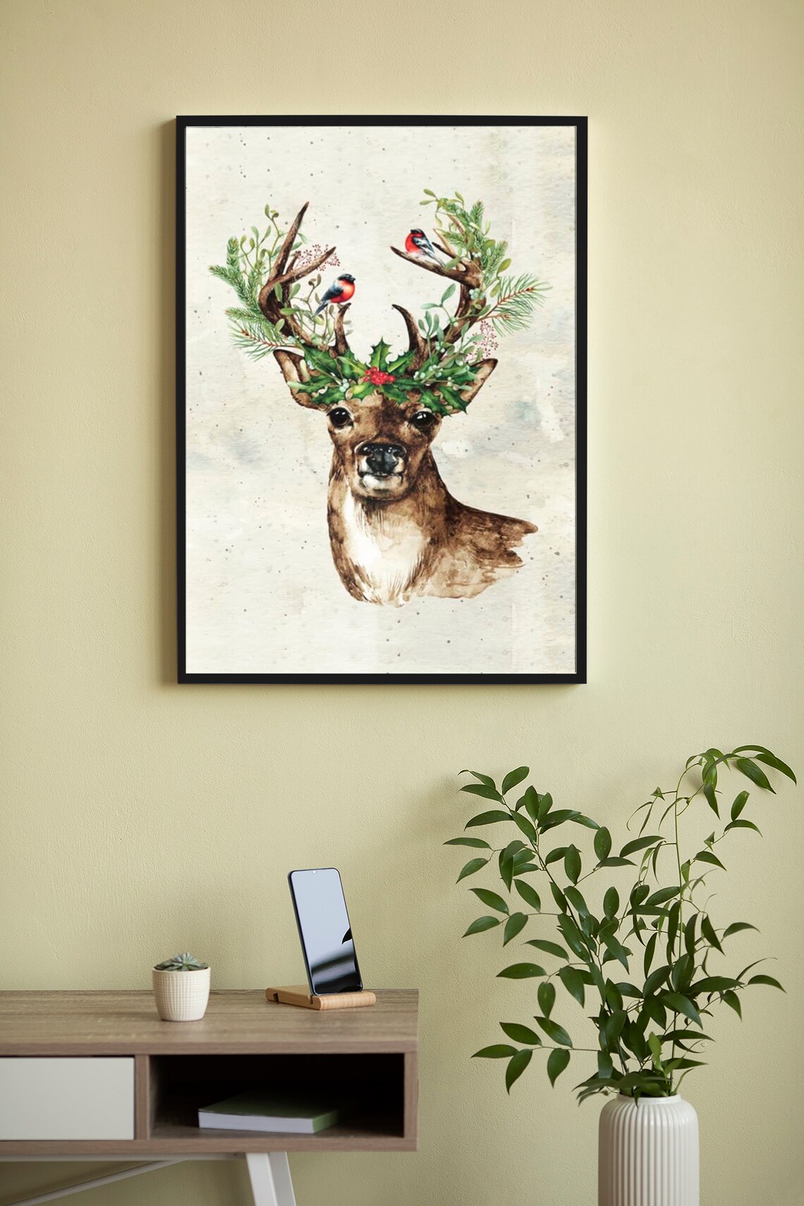 Watercolor Deer Holly Antlers Christmas Winter Wonderland Poster - Image 4
