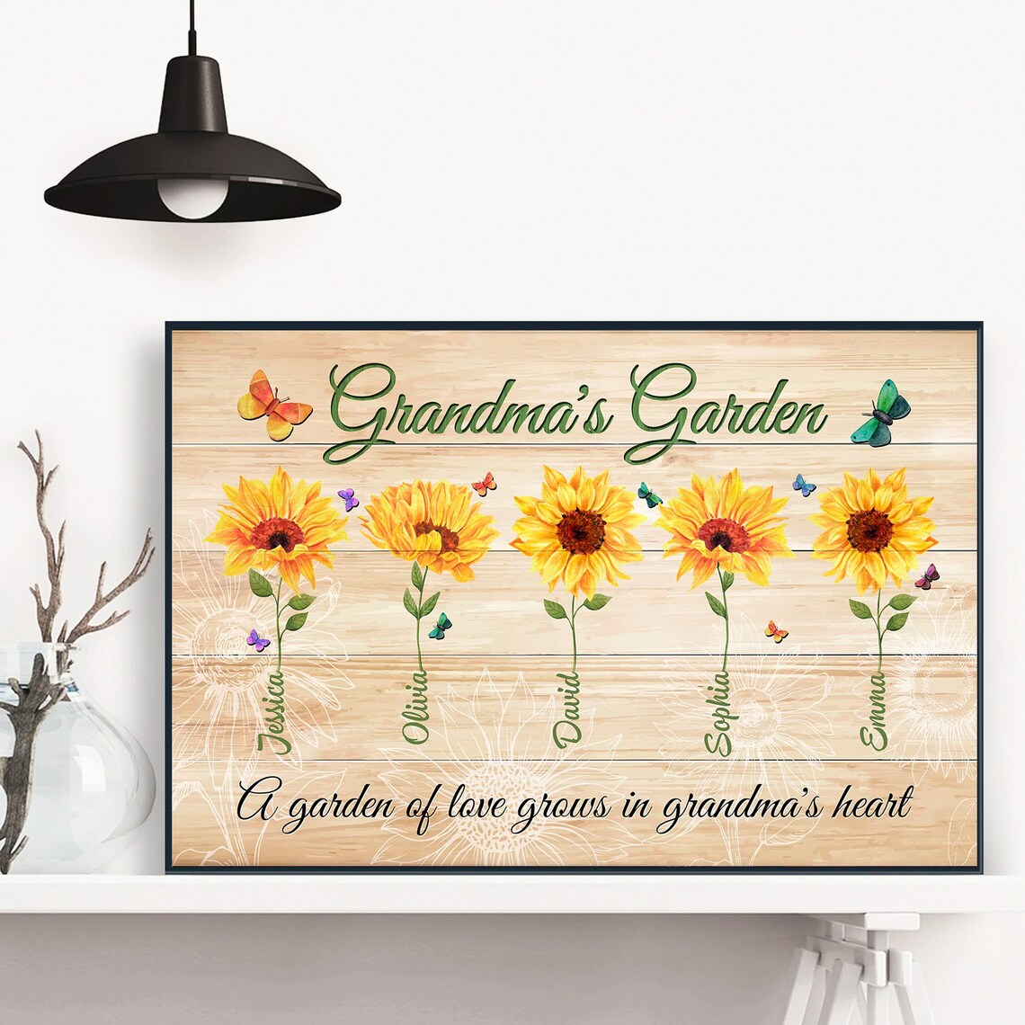 Grandma's Garden Sunflower Family Names Personalized Gift Poster - Image 3