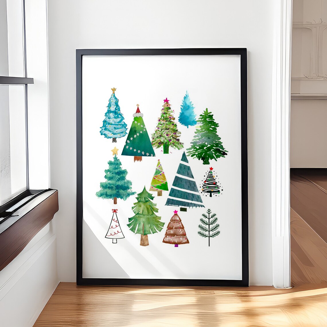 Watercolor Christmas Trees Holiday Collection Festive Wall Poster