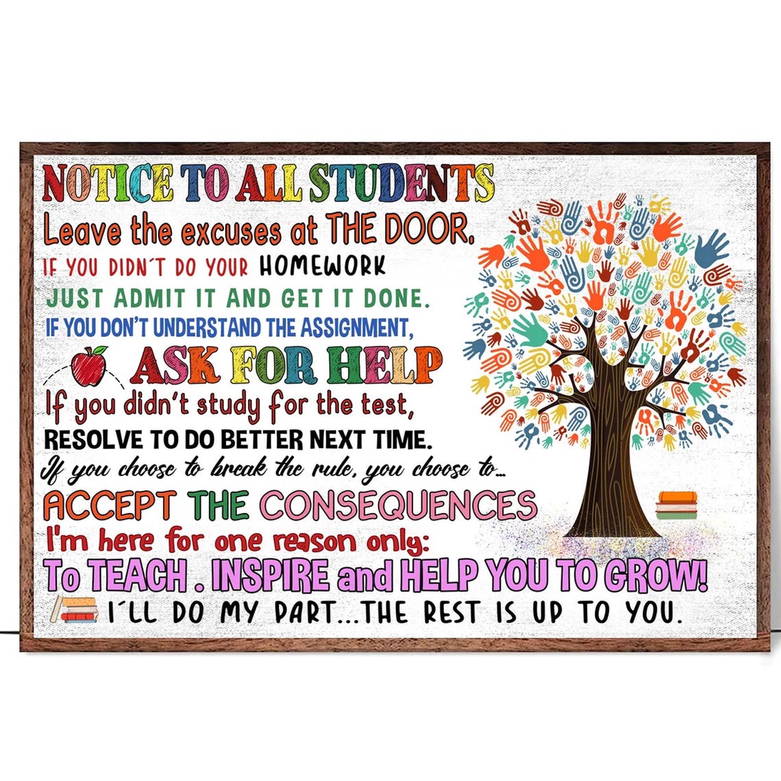 Notice to All Students Leave Excuses at the Door Classroom Poster