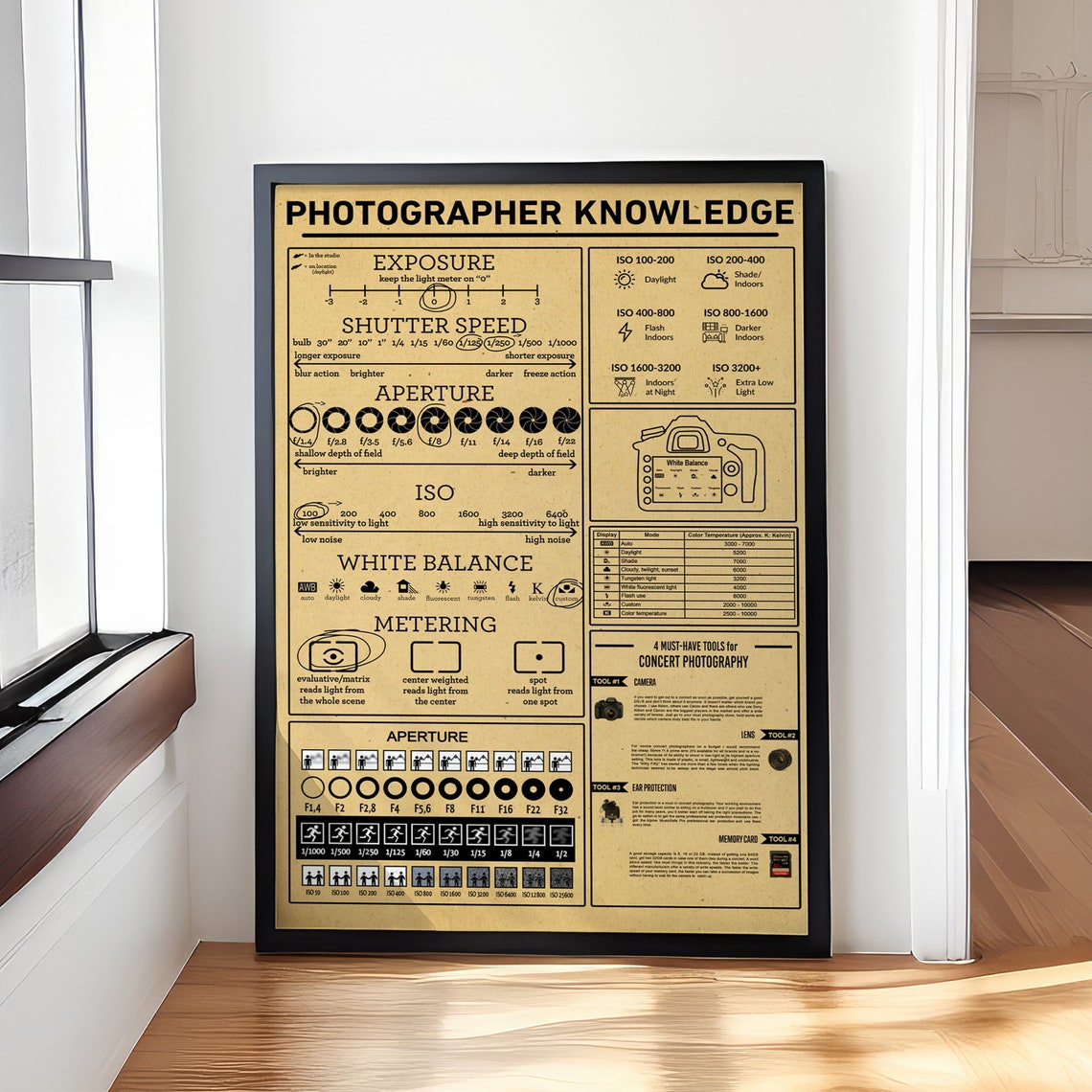 Photographer Knowledge Exposure Aperture ISO Guide Chart Poster