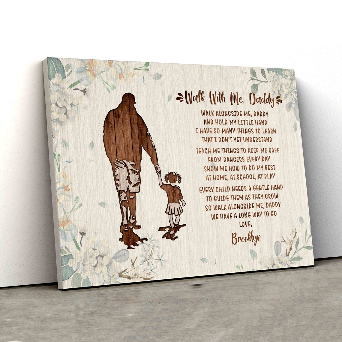 Walk With Me Daddy Father Daughter Floral Poem Personalized Poster - Image 4