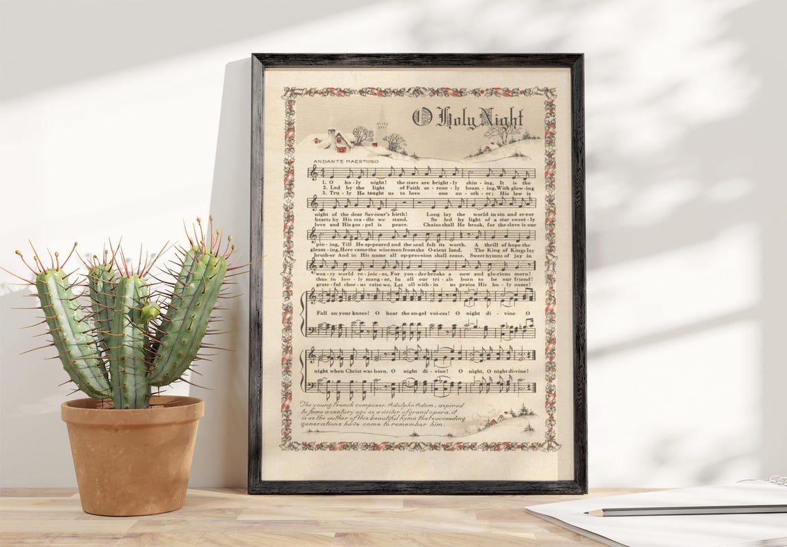 O Holy Night Vintage Sheet Music Christmas Carol Keepsake Poster - Image 4