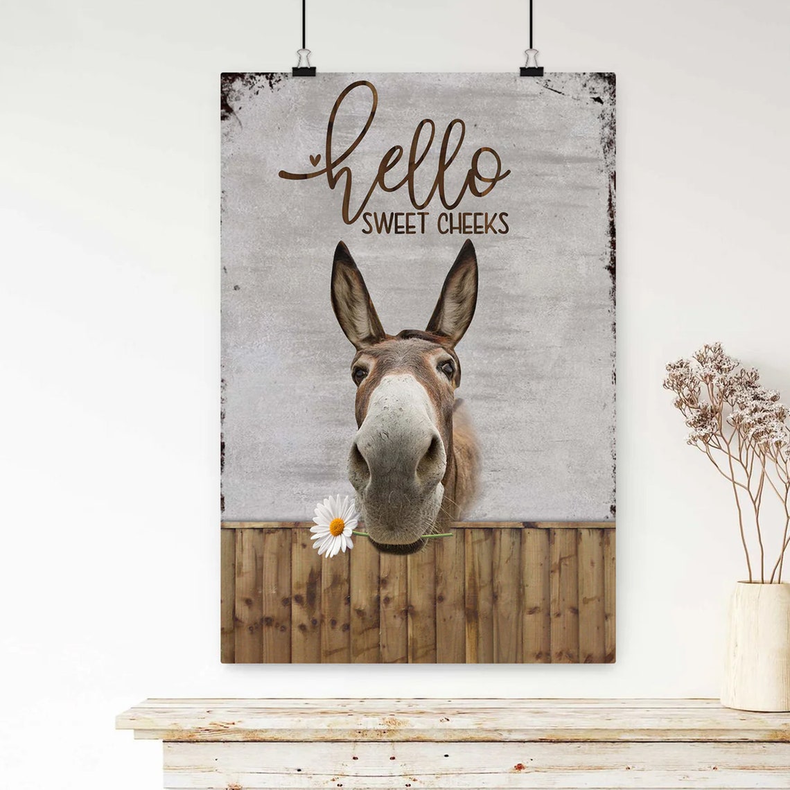 Hello Sweet Cheeks Donkey Daisy Farmhouse Bathroom Poster Art - Image 4