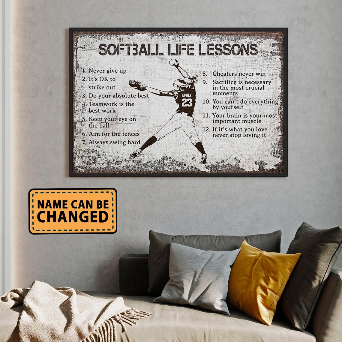 Softball Life Lessons Personalized Motivational Poster with Player - Image 2