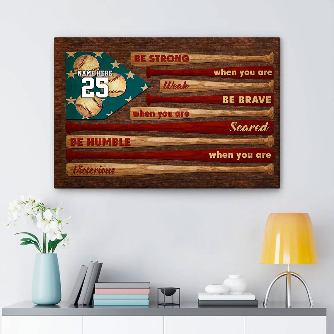Be Strong Be Brave Baseball Bat Flag Inspirational Poster Art - Image 4