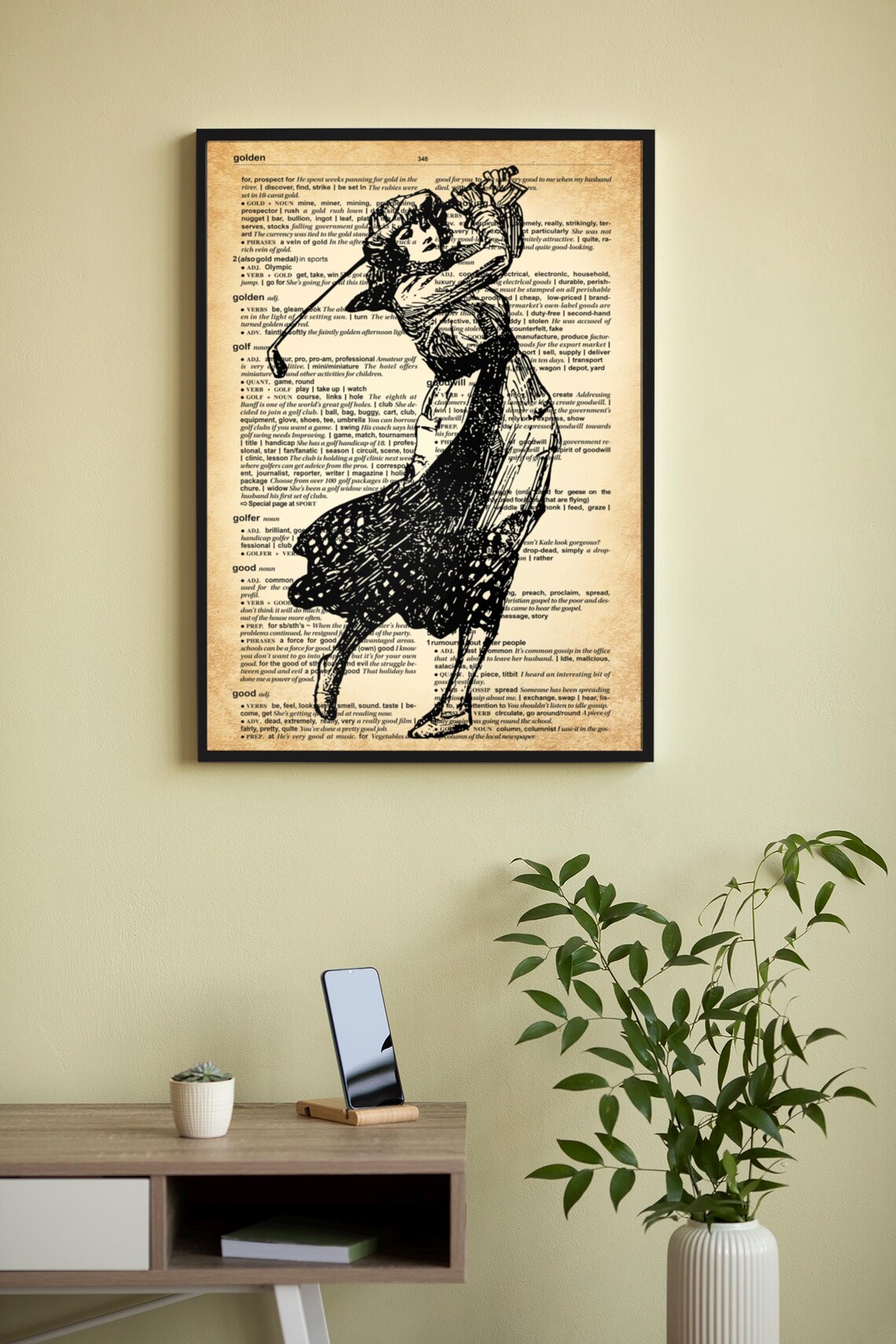 Vintage Woman Golfer Mid-Swing Antique Dictionary Art Poster - Image 4