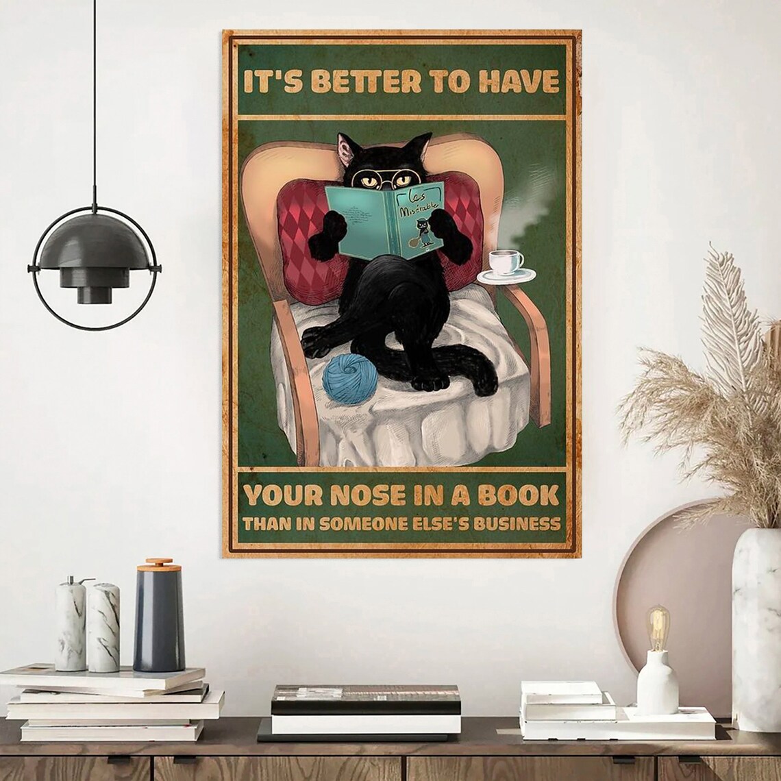 Its Better to Have Your Nose in a Book Funny Black Cat Poster - Image 4