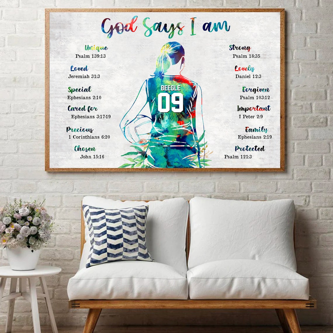 Personalized Volleyball Canvasposter God Says I Am Wall Art Print Custom Name Number Home Decor For Daughter Birthday Gift - Image 3