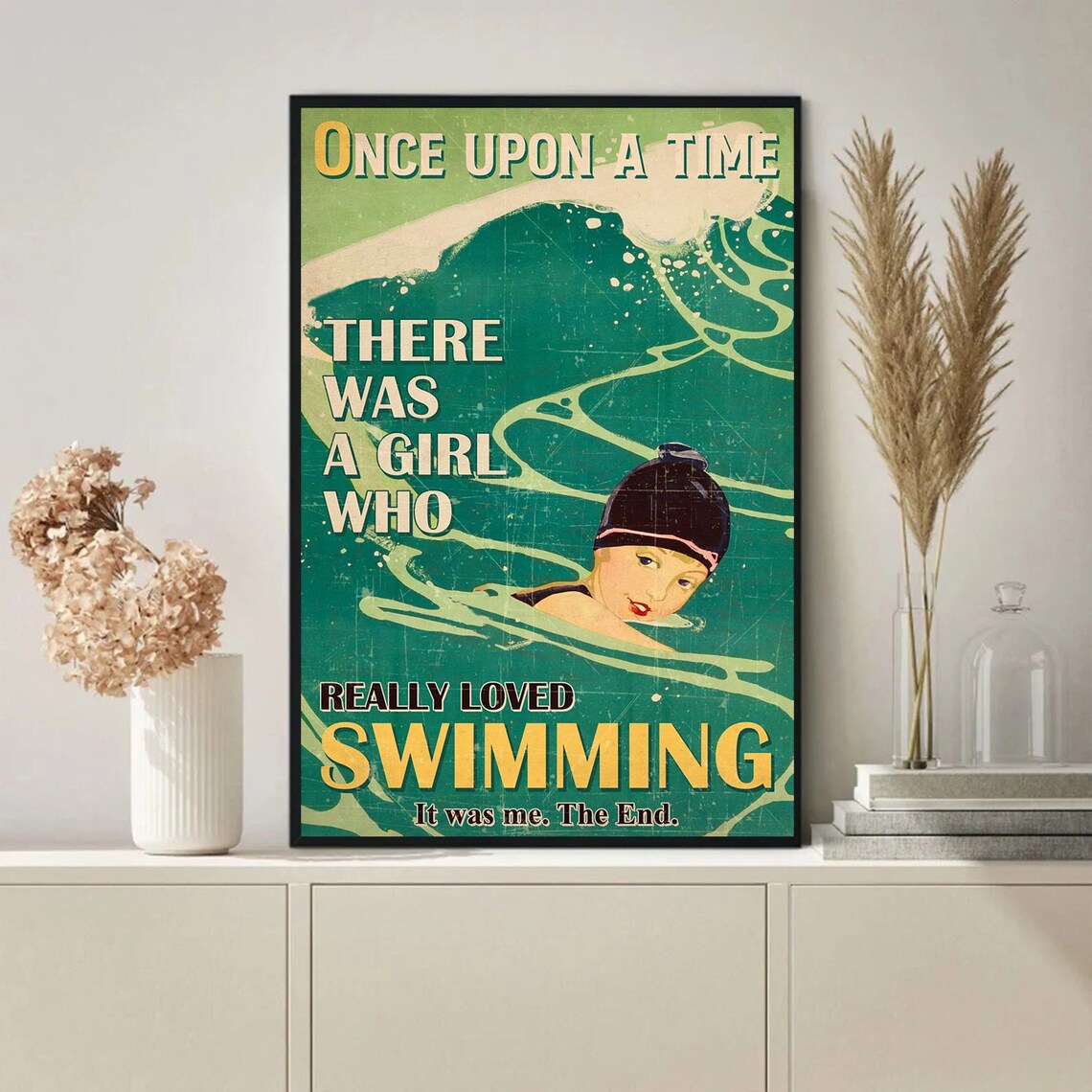 Once Upon a Time Girl Who Really Loved Swimming Retro Quote Art Poster - Image 2