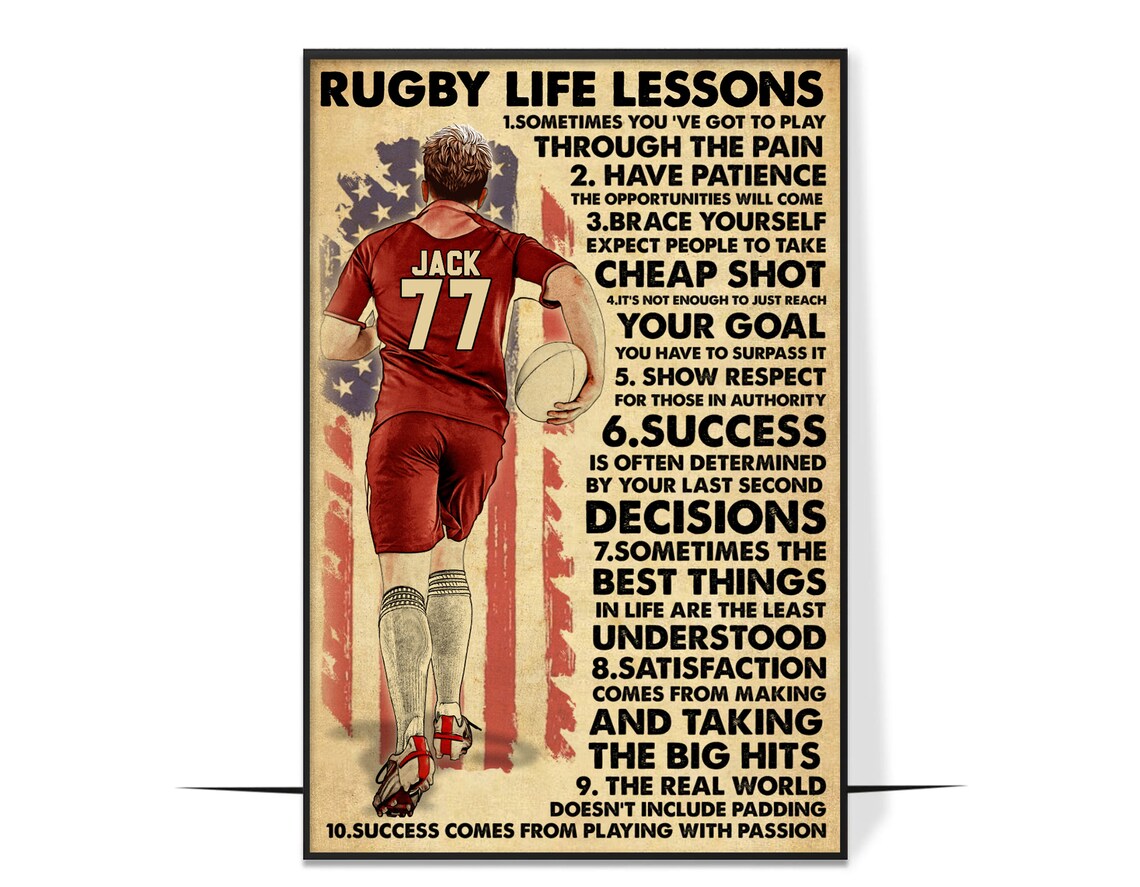 Rugby Life Lessons 10 Rules Vintage Player American Flag Poster