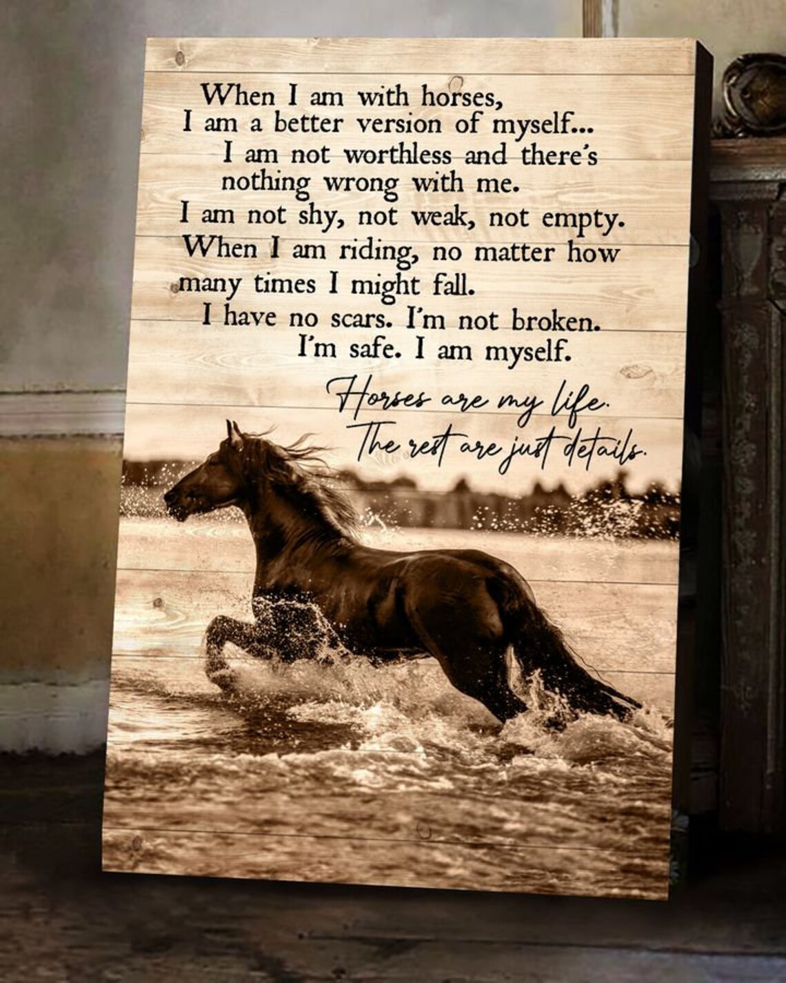 When I Am with Horses Inspirational Equestrian Photo Quote Poster - Image 4