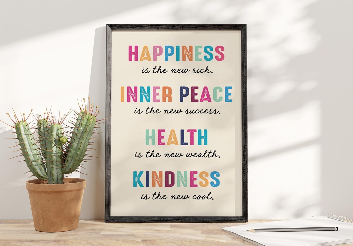Happiness Is the New Rich Colorful Distressed Letter Quote Poster