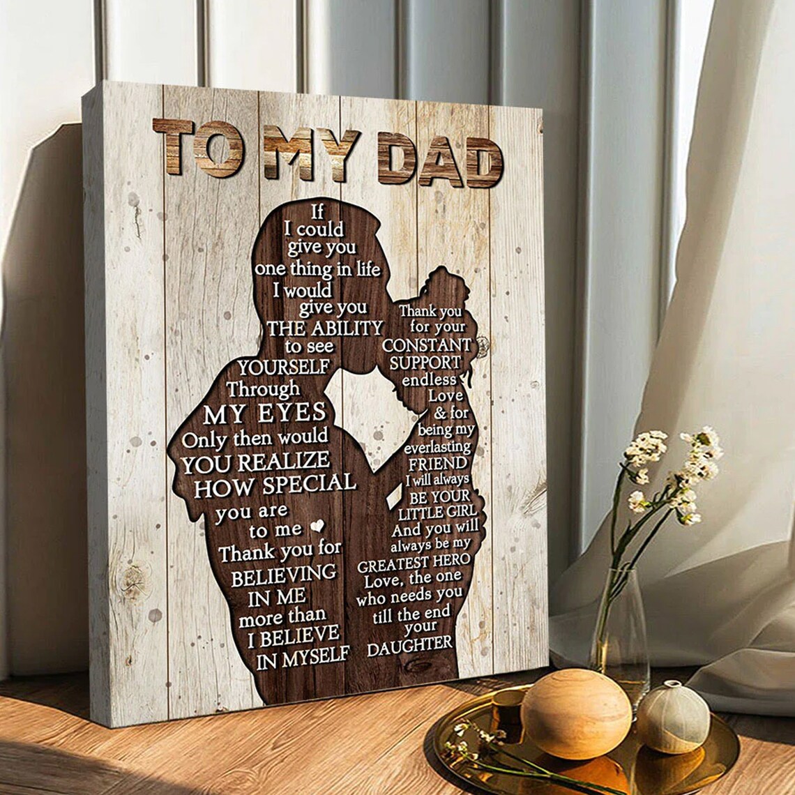 To My Dad Father Daughter Wooden Silhouette Personalized Gift Poster - Image 2
