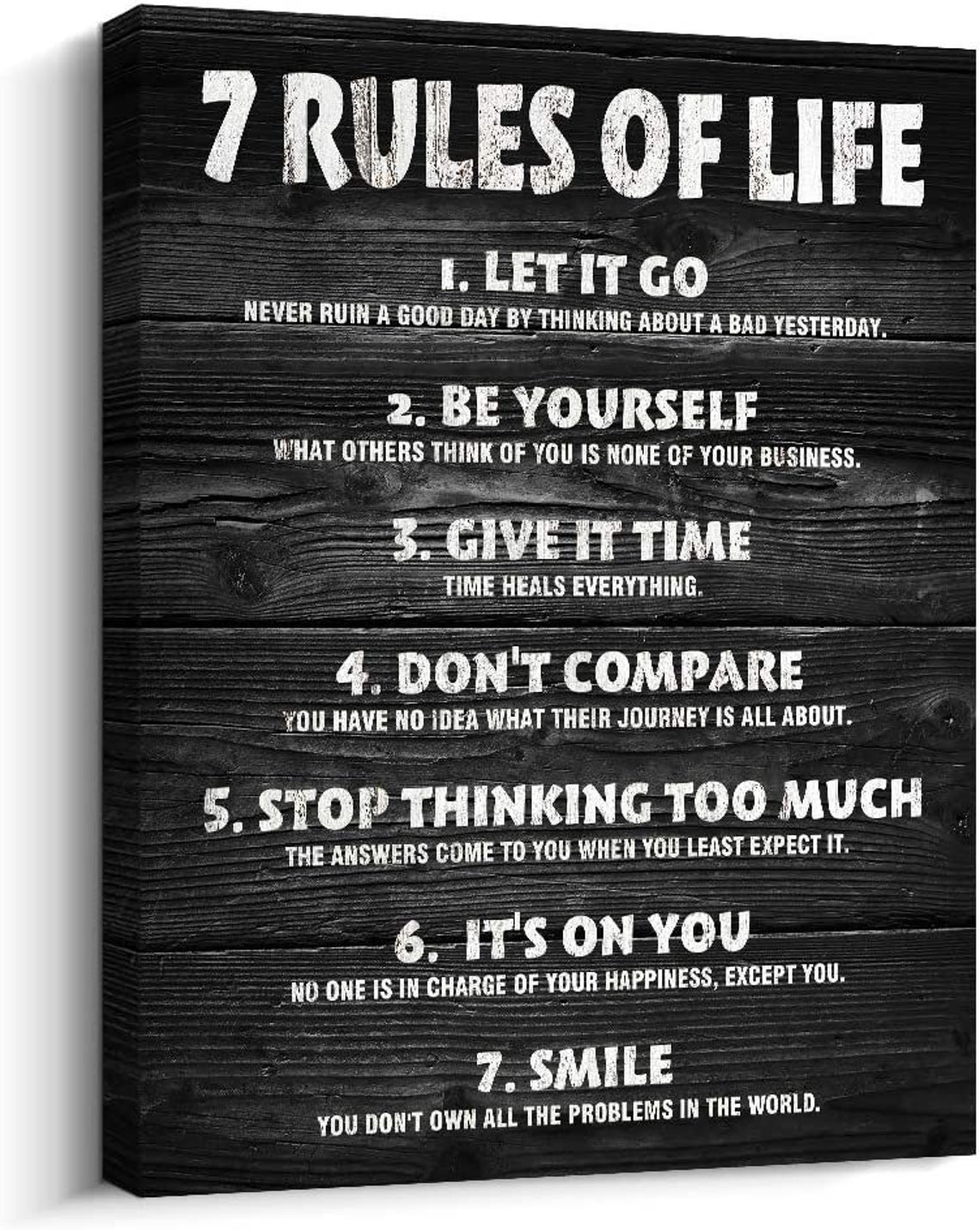 7 Rules of Life Rustic Brown Wood Motivational Quotes Canvas Wall Art - Image 3