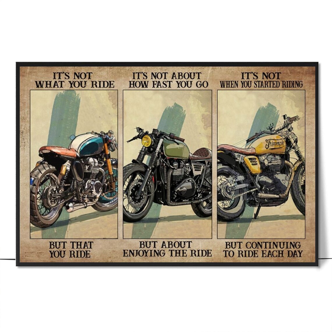 Vintage Motorcycle Triptych 'It's Not What You Ride' Rider Poster