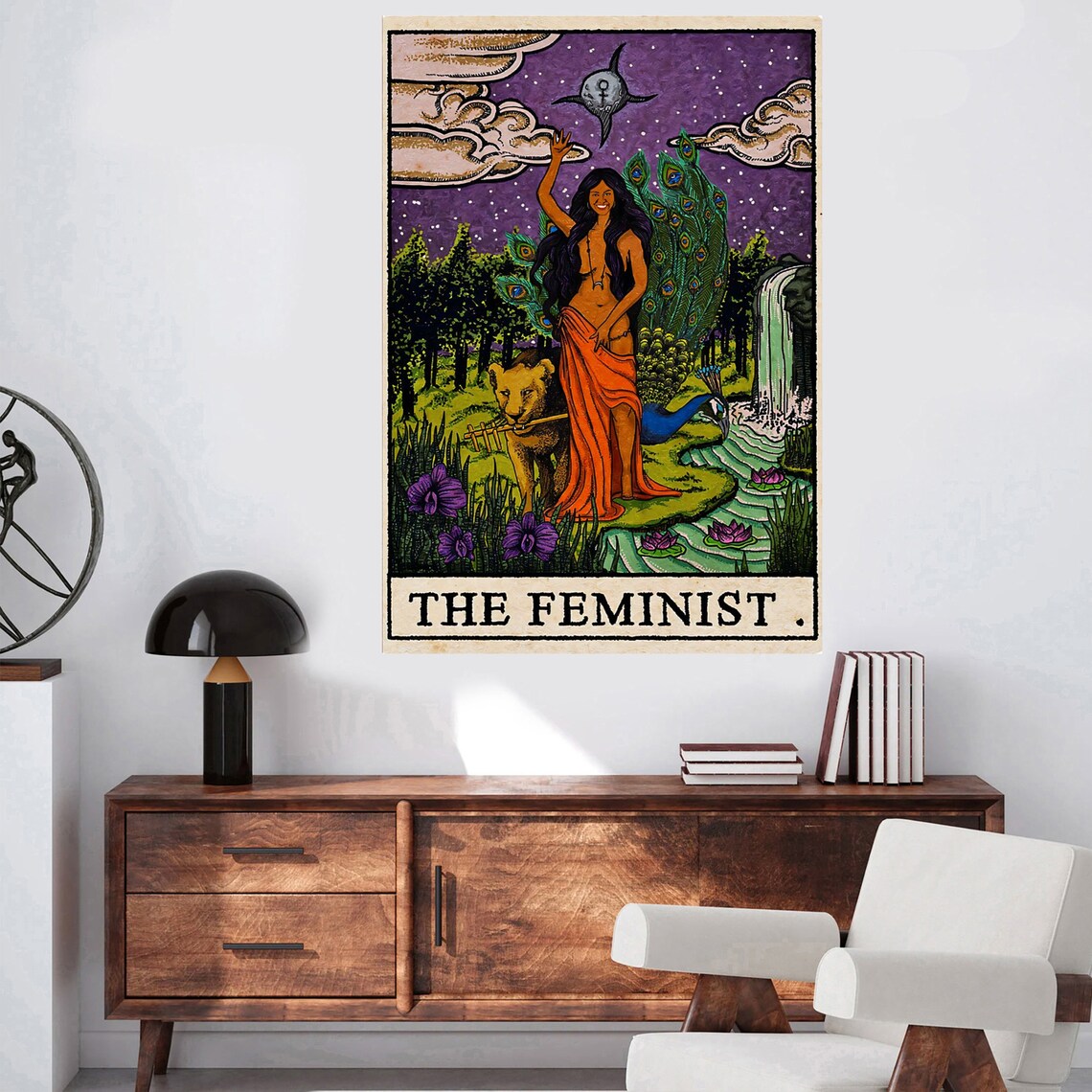 The Feminist Tarot Peacock Moon Woman Empowerment Art Poster - Image 3