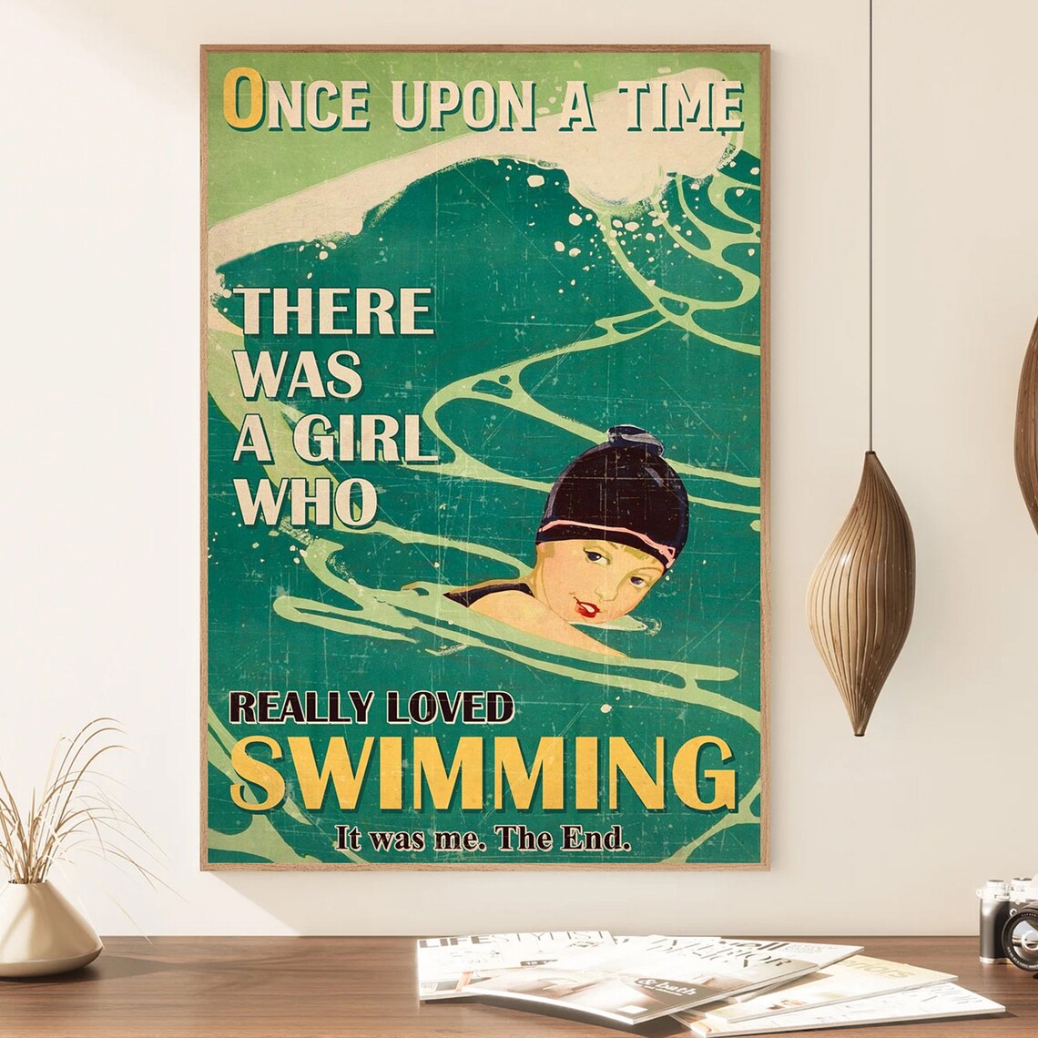 Once Upon a Time Girl Who Really Loved Swimming Retro Quote Art Poster - Image 3