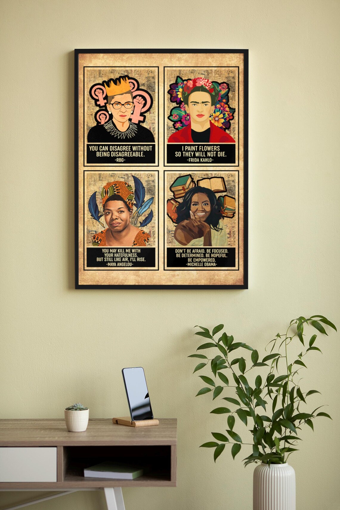 Feminist Women Icons Four Panel Quote Portrait Vintage Poster - Image 4