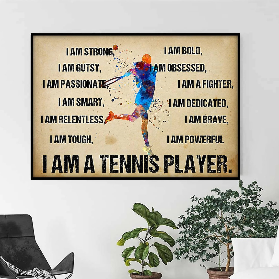 I Am a Tennis Player Watercolor Affirmations Female Athlete Poster - Image 2