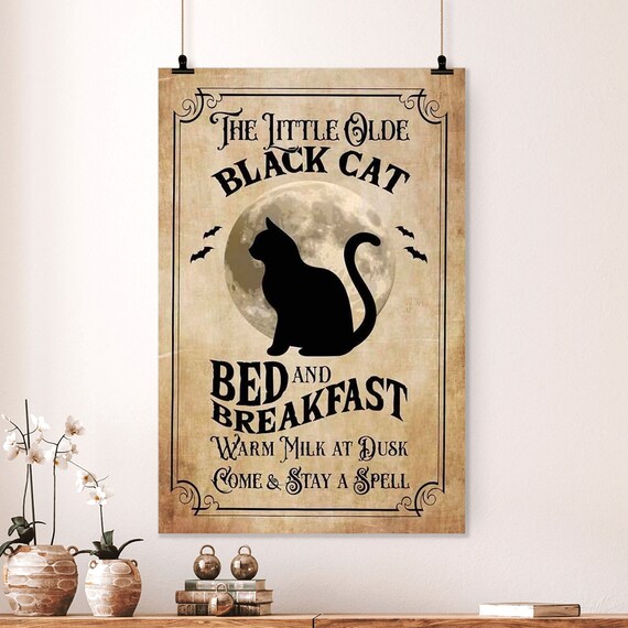 The Little Olde Black Cat Bed And Breakfast Full Moon Sign Poster