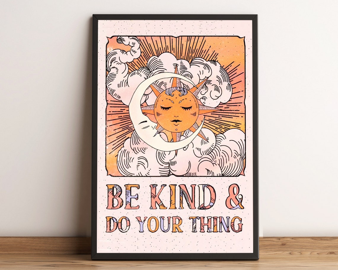 Be Kind and Do Your Thing Celestial Sun and Moon Vintage Print