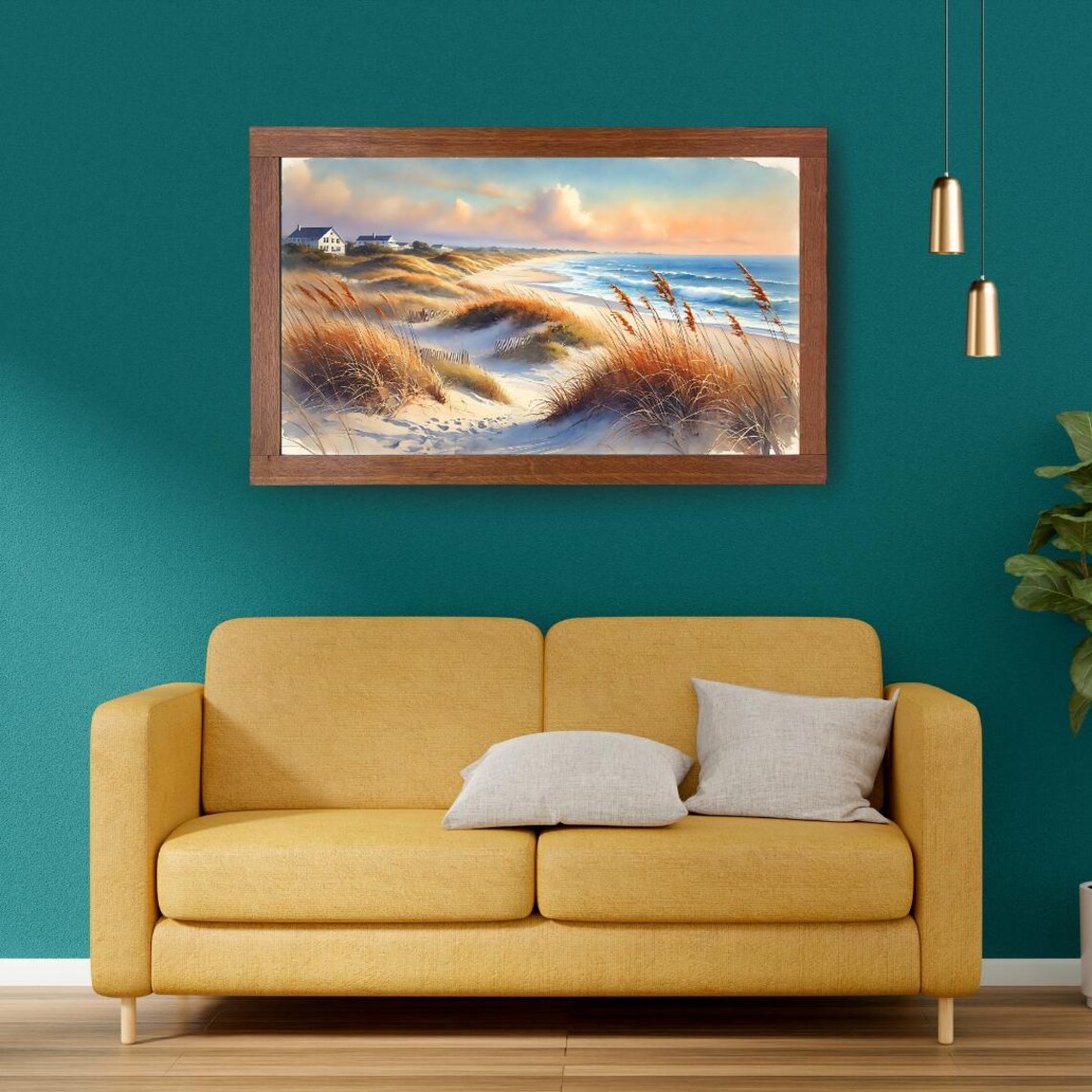 Coastal Beach Dunes Watercolor Ocean Sunrise Seaside Landscape Poster - Image 3