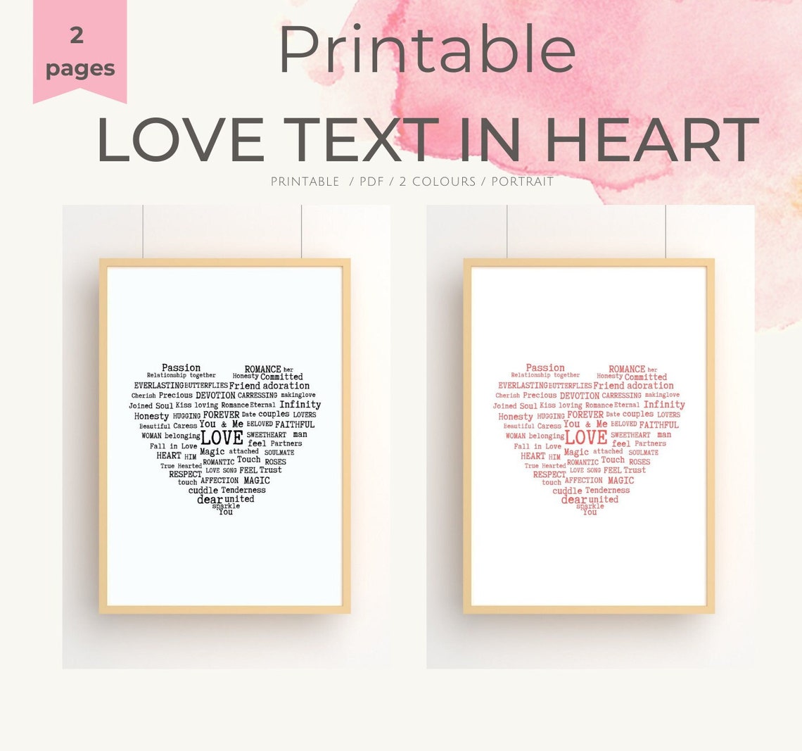 Love Word Cloud Heart Shape With Romantic Words In Red Wall Art - Image 3