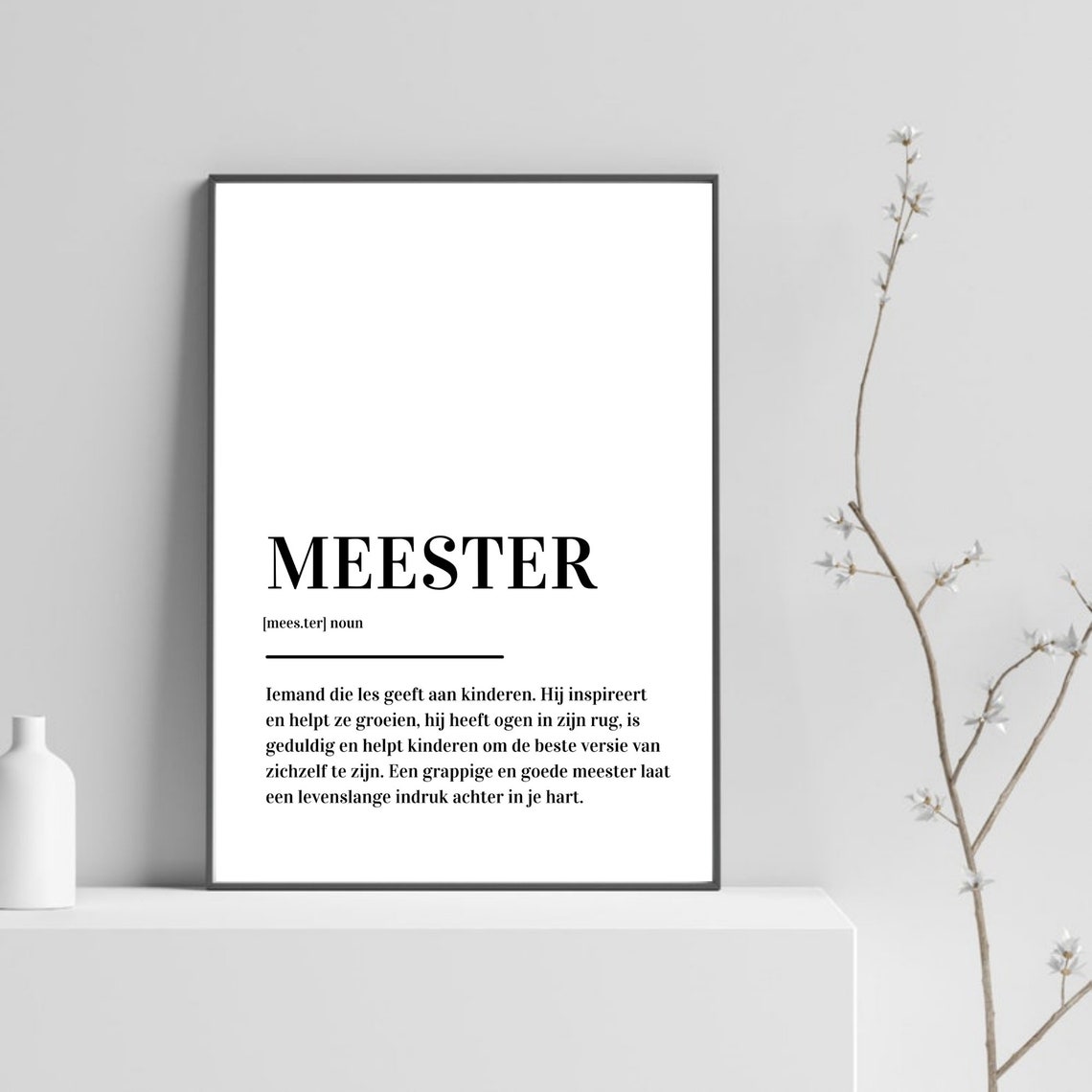 Meester Definition Dutch Teacher Gift Minimalist Typography Poster