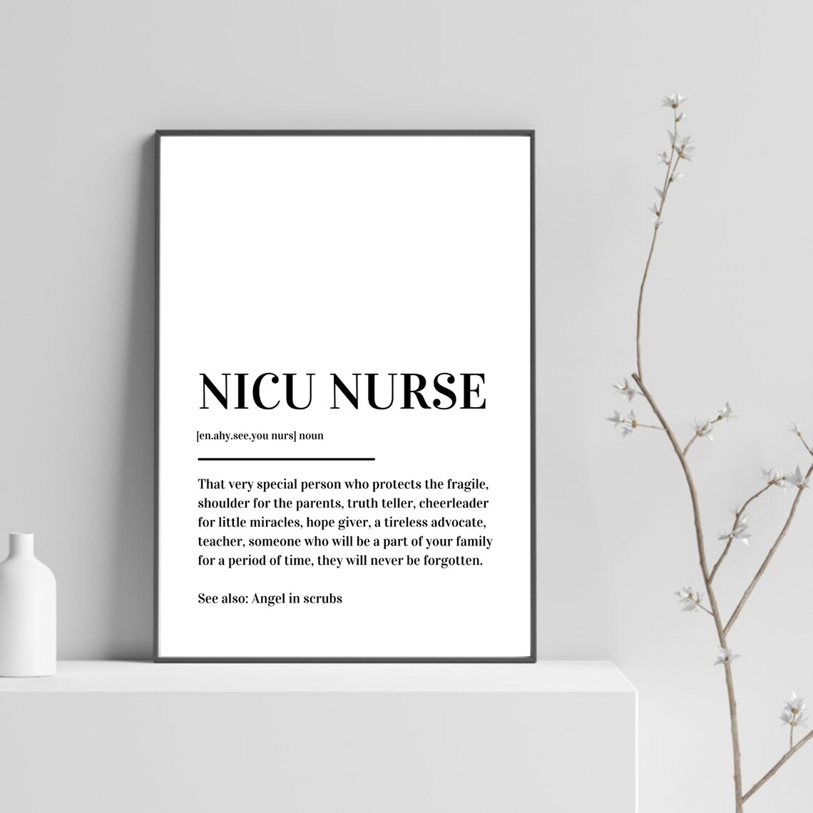 NICU Nurse Angel In Scrubs Definition Typography Gift Poster