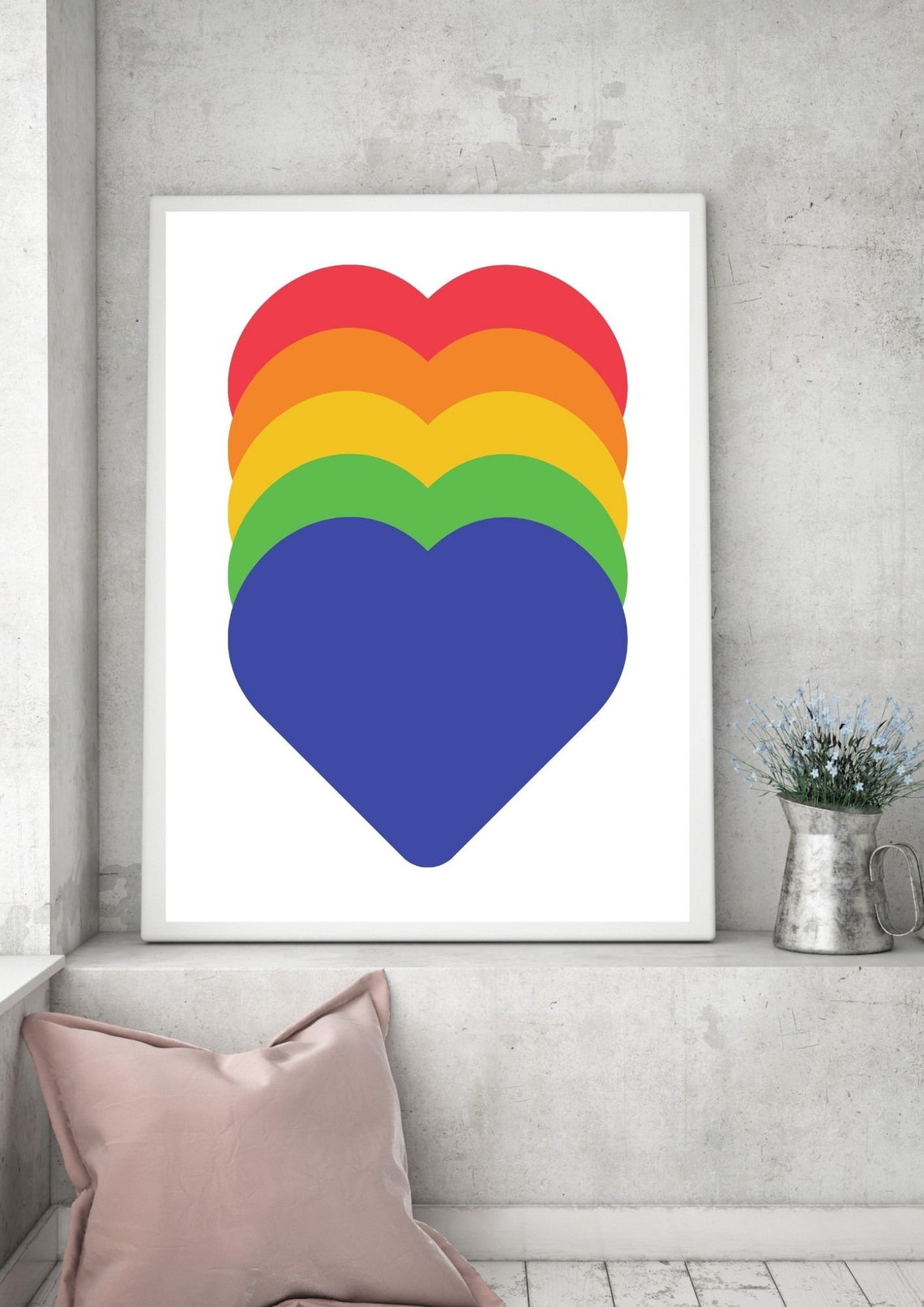 Rainbow Layered Hearts LGBTQ Pride Pop Colorful Modern Wall Art - Image 5