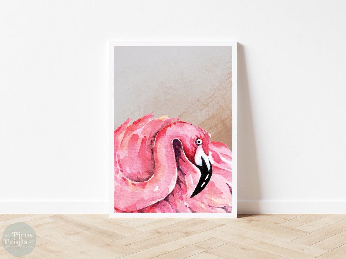 Tropical Pink Flamingo Watercolor Close Up Bold Maximalist Wall Art - Image 4