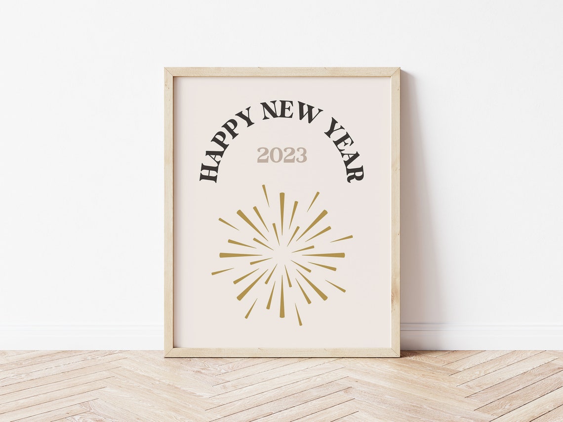 Happy New Year 2023 Gold Firework Art Deco Typography Wall Art - Image 3