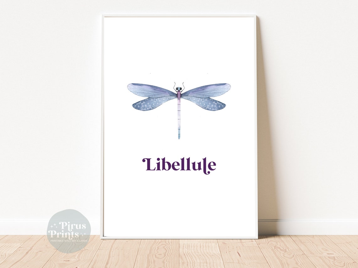 Watercolor Dragonfly Libellule Blue Insect Botanical Minimal Art Print - Image 2