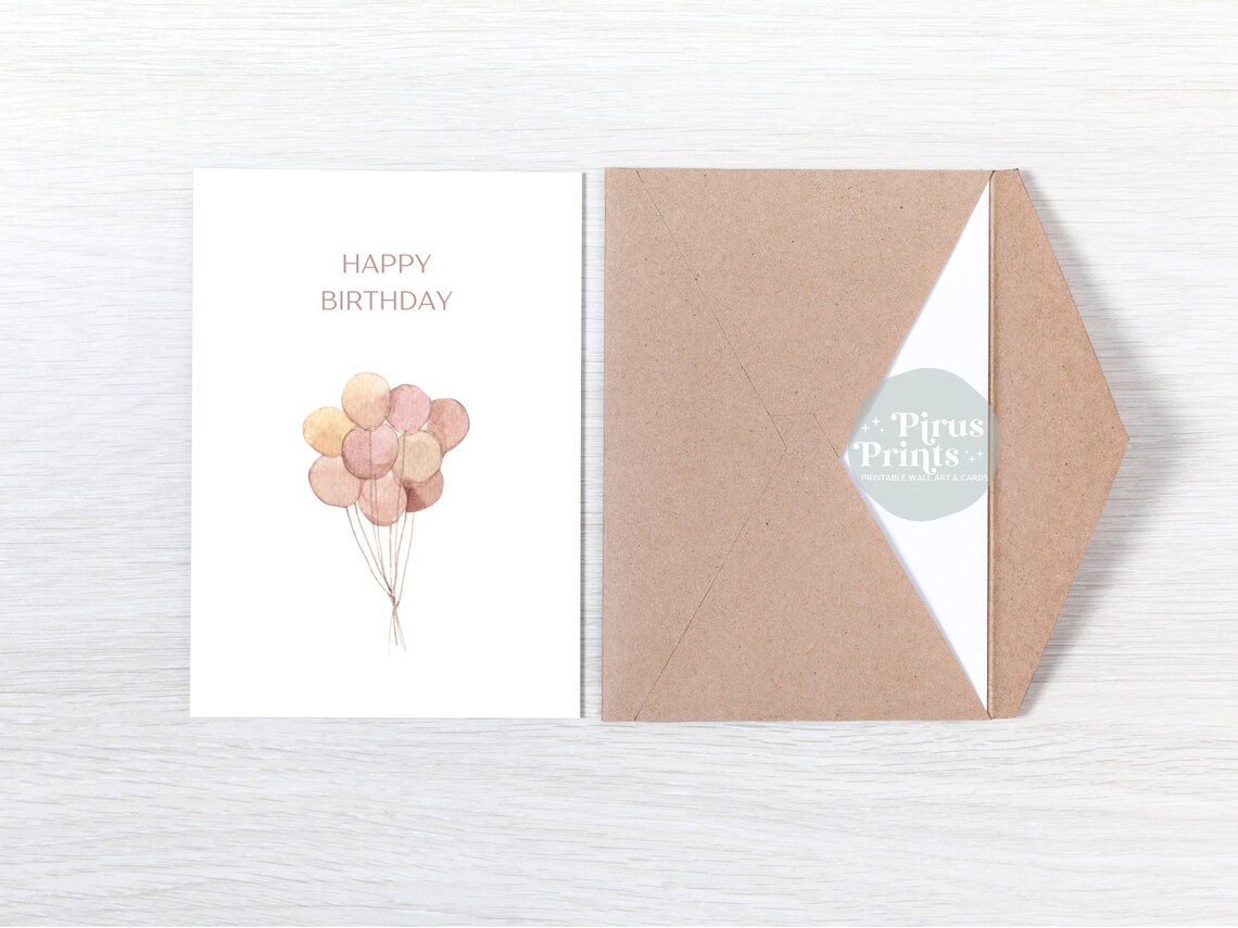 Balloon Birthday Card Minimal Watercolor Pink Balloons Greeting Card Instant - Image 3