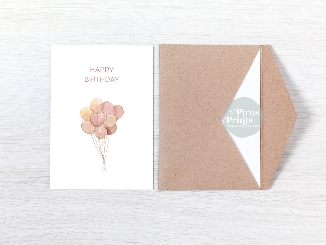 Happy Birthday Minimal Pink Watercolor Balloons Printable Card Print - Image 3