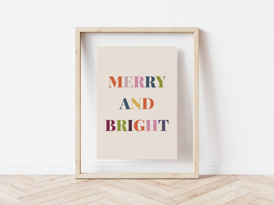 Merry Bright Christmas Decor, Boho Holiday Poster - Image 3