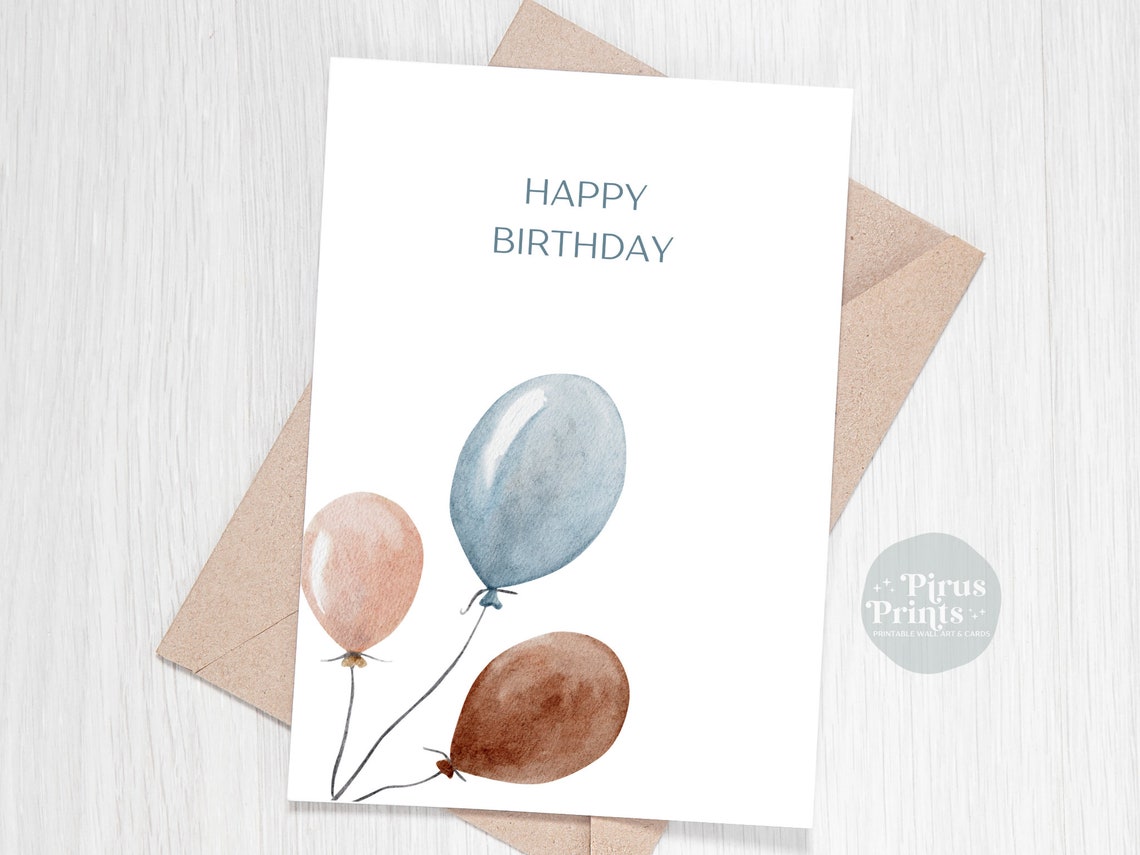 Happy Birthday Minimal Blue Watercolor Balloons Printable Card Print - Image 5
