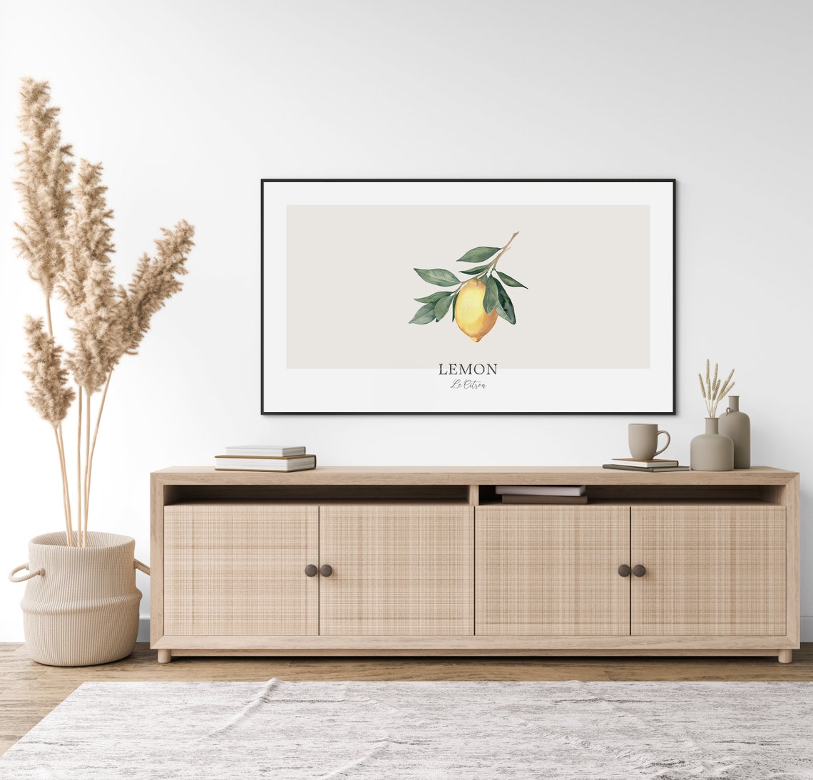 Sunny Watercolor Lemon Branch Mediterranean Frame TV Kitchen Wall Art - Image 4