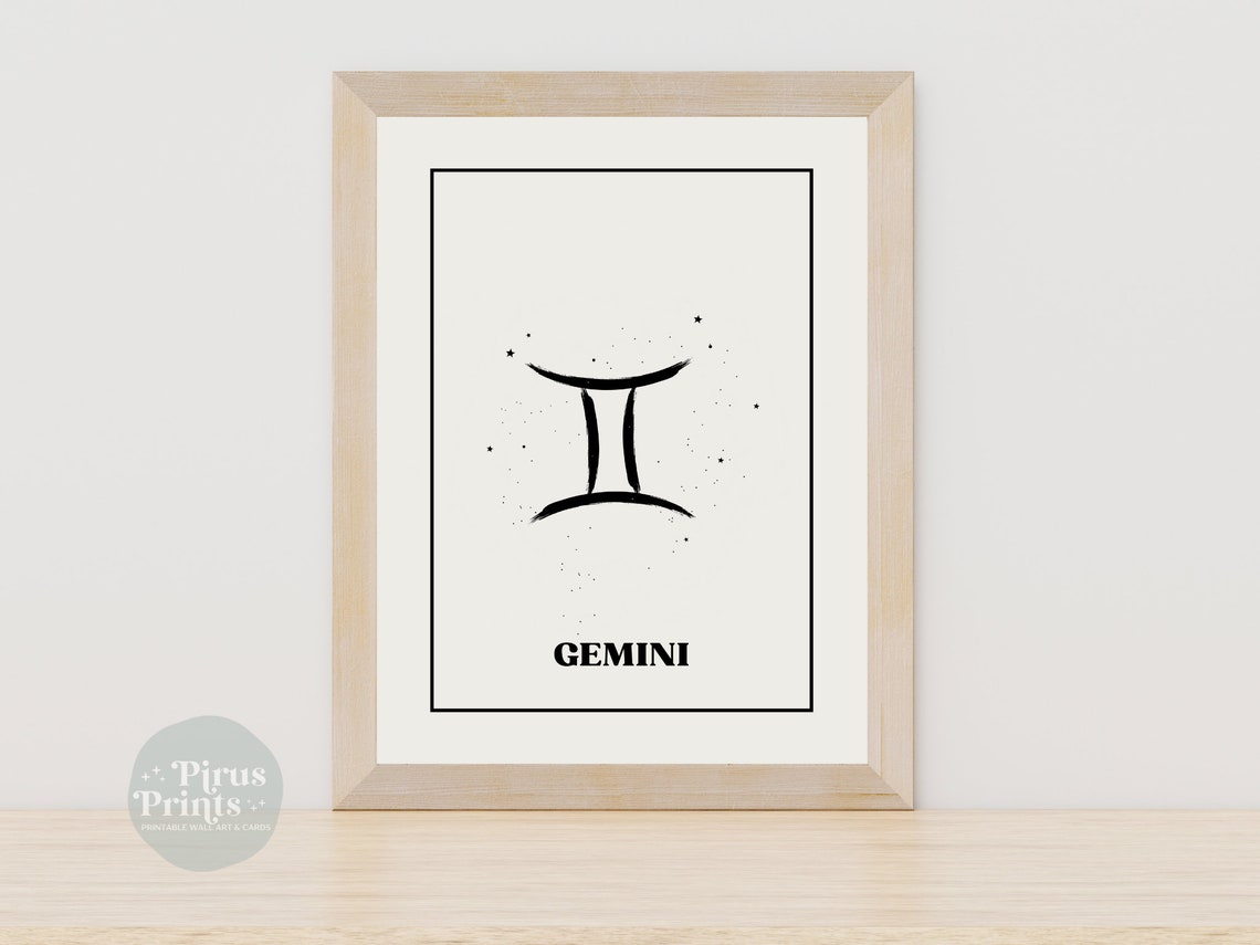 Gemini Zodiac Print Astrology Wall Art Minimal Black White Zodiac Print Gift For Gemini Instant - Image 2