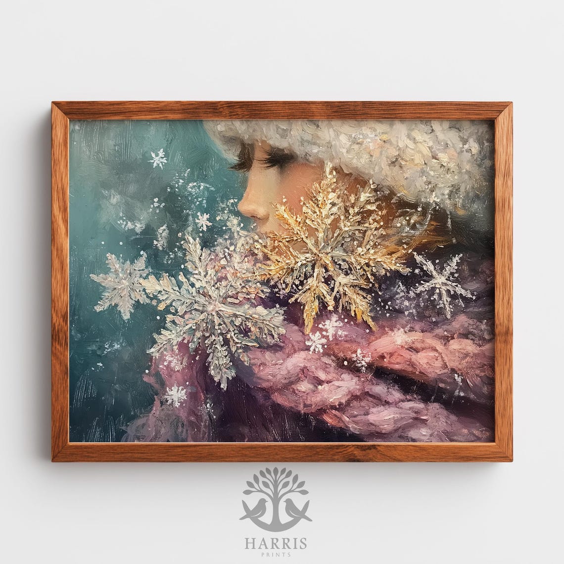 Winter Child Snowflakes Cozy Knit Whimsical Portrait Wall Art